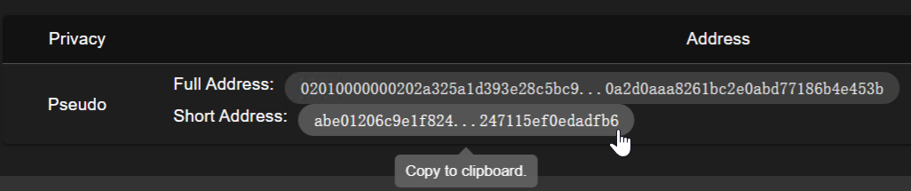 Copy the short wallet address