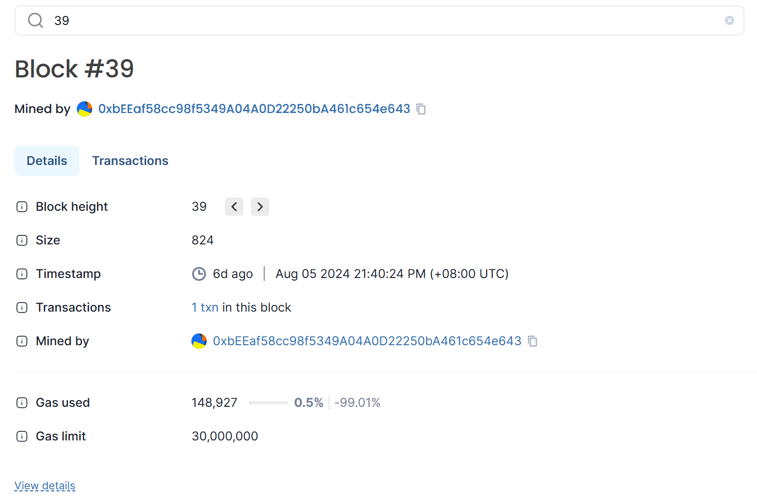 QDay Testnet Explorer Block Height Details