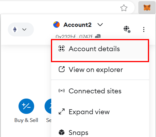 MetaMask Account Details