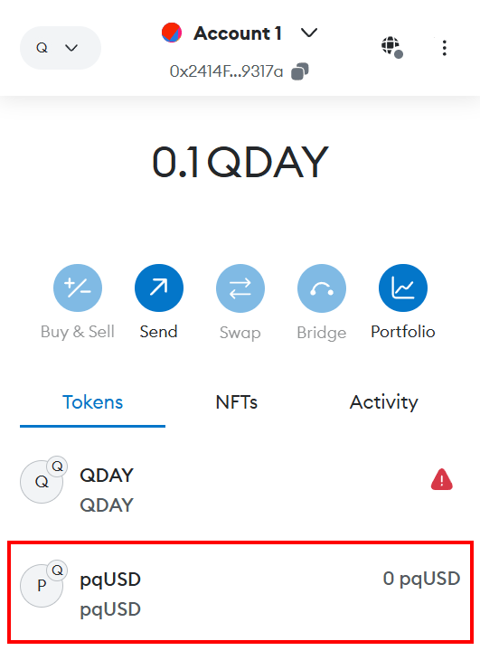 MetaMask pqUSD Token